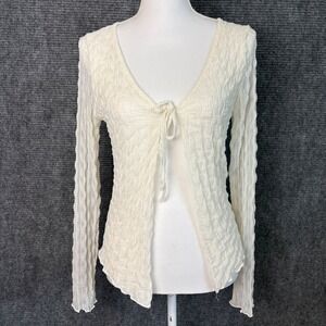 Frankee & Skylarr Ivory Tie Front Textured Cardigan Top Coquette Balletcore Boho
